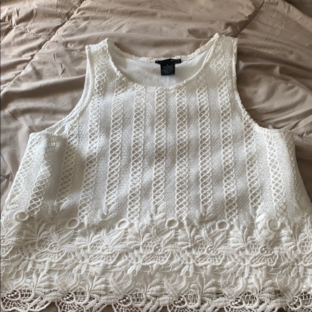 Aqua White Lace Crop